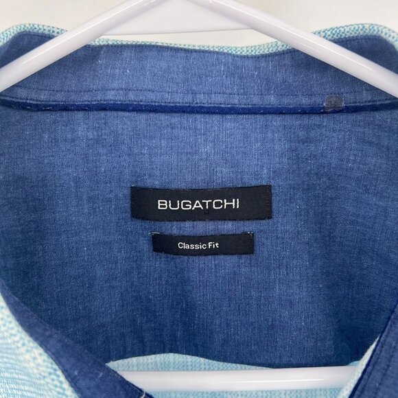 Bugatchi Blue Print Button Front Roll Tab Sleeve Casual Shirt Mens XXL - Picture 2 of 6